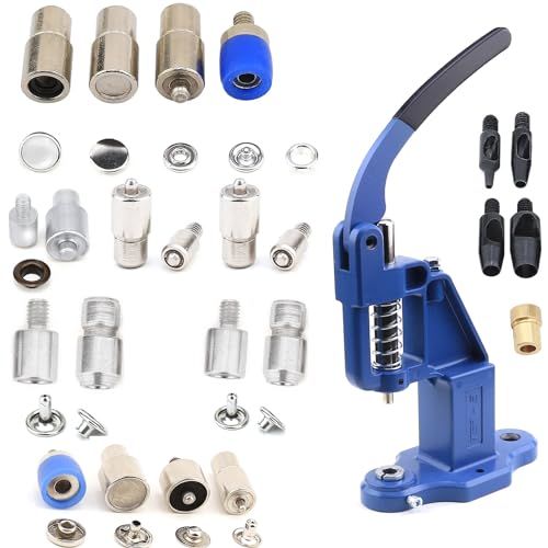 Hand Press Machine Set with Essential Dies for Snap Buttons, Grommet Eyelets, Rivets, Popper Fasteners Setting and Hole Punchers