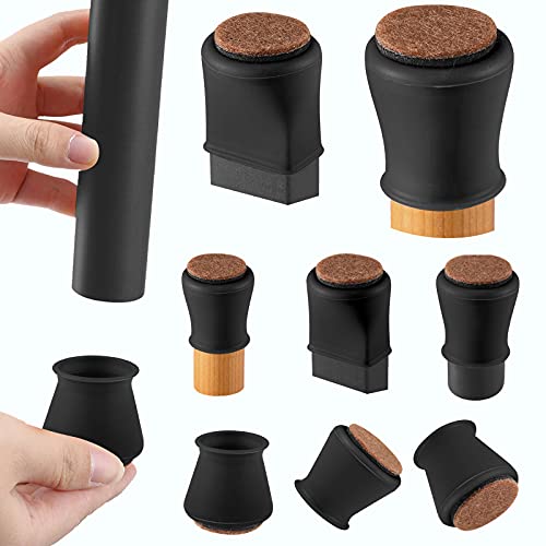 Extra Large Silicone Chair Leg Floor Protectors, Chair Leg Caps with Felt, Fit 1.9''-2.7'' Silicon Furniture Leg Feet Protection Cover Protect Hardwood Floor Black 16 Pcs