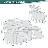 Ruaozz Stretch Loveseat Recliner Covers with Console 4-Pieces Recliner Sofa Covers with Pockets Jacquard Reclining Couch Covers Furniture Protector with Elastic Straps Bottom (2 Seater, Chocolate)