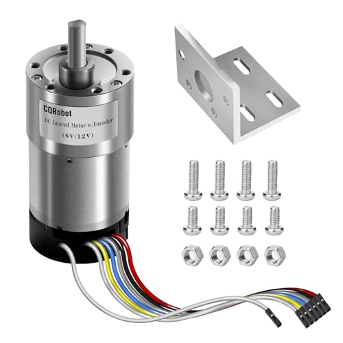 CQRobot 270:1 Metal DC Geared-Down Motor 37Dx72.5L mm 6V/12V, with 64 CPR Encoder and Bracket. 6V-3W-20RPM-40 kg.cm(540 oz.in), 12V-6W-40RPM-70 kg.cm(973 oz.in), D-Shaped Output Shaft 16mm.