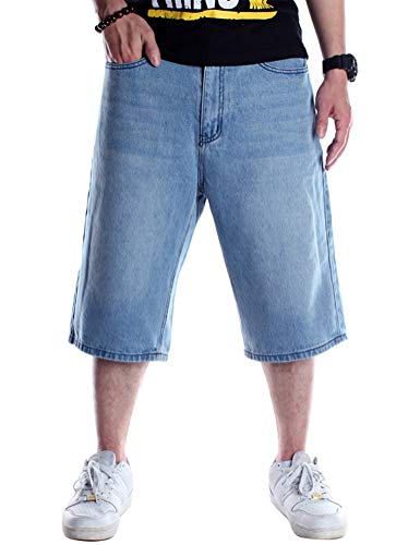 IDEALSANXUN Jorts Men Denim Shorts Baggy Jean Short Men Loose Fit Hip Hop 3/4 Jeans Pants, Light Blue, 42