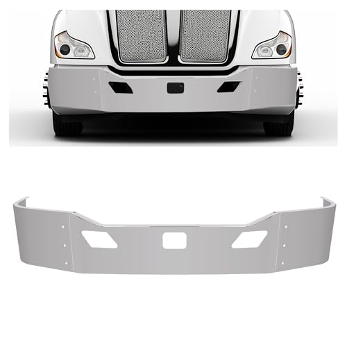 BALOCEO Front Bumper Assembly Compatible with 2011-2022 Kenworth T680 w/Two Tow &Custom Radar Sensor Cut-out w/Brackets 3PCs Steel Chrome Silvery
