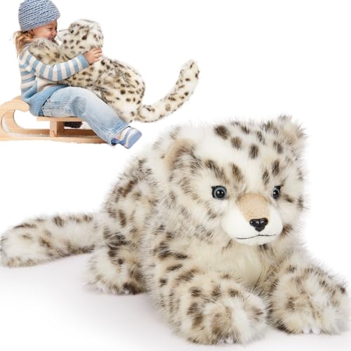 MaoGoLan 35 inch Snow Leopard Stuffed Animal Giant Leopard Toy for Kids, Realistic Plush Jungle Animals Cheetah Lion Tiger, Christmas Easter Valentine's Day Birthday Gift