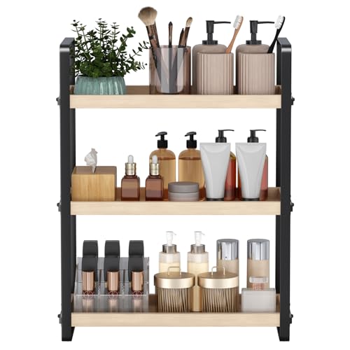 HNRLOY Bathroom Counter Organizer,Bathroom Countertop Organizer,Counter Shelf,Countertop Storage,Organization and Storage,Makeup Shelf,Sink Caddy(Burlywood 3 Tier)