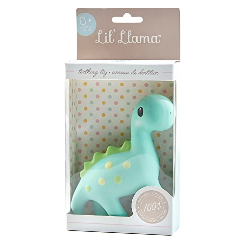 Lil' Llama Baby Teething Toys, Dinosaur Teether for Toddler & Baby Boys and Girls, 100% Natural Rubber Squeaker, BPA-Free, Soothe Sore Itchy Gums & Teething Pain (Dinosaur)