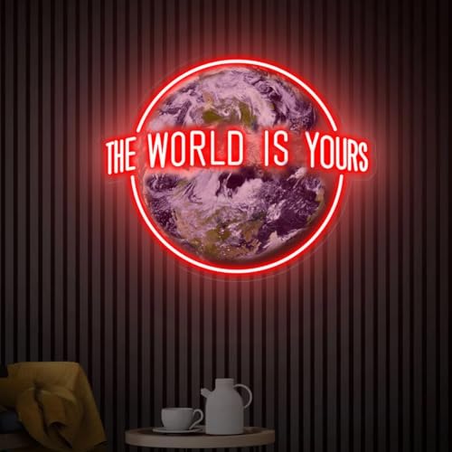 The World is Yours UV Printed Neon Sign Handmade Acrylic Artwork Neon Bar Sign Home Wedding Bedroom Wall Decor Personalized Gift (17 inch, color 1)