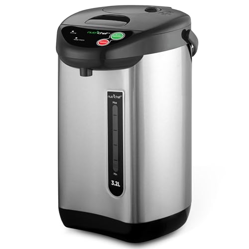 NutriChef Hot Water Urn Pot - Insulated Stainless Steel, Manual & Auto Dispense, Safety Lock Shutoff 3.38 QT- Auto Shut Off