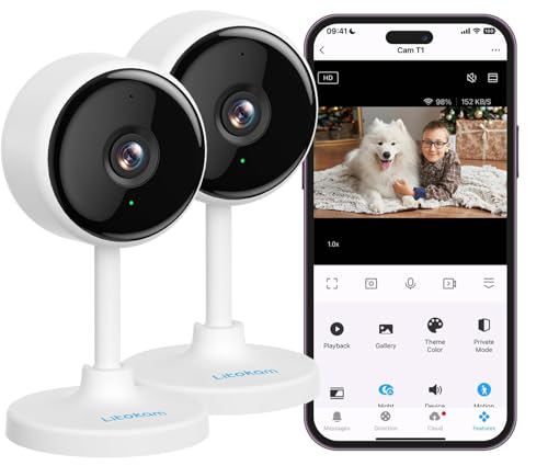 litokam Indoor Cameras for Home Security with Night Vision, Pet Camera with Phone App, 2K Indoor Security Cam, Motion Detection, 2-Way Audio, WiFi Home Camara, Baby Monitor Work with Alexa