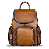 IVTG Genuine Leather Backpack for Women Vintage Real Leather Rucksack Fashion Knapsack Purse Daypack Bag High Capacity (Brown)