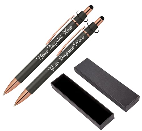 Personalized Fidget Pen for Adults - 2 Pack Stress Relief Custom Pens with Gift Box - ADHD Anxiety - Metal with Rubber Grip - Focus for Office, Work (Black-Black, Engraved)