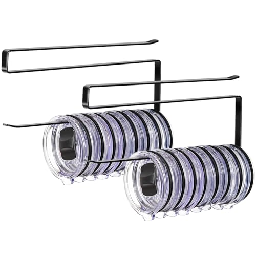 2 Pack Tumbler Lid Organizer, Horizontal Tumbler Lid Storage Hook to Hold Up 20 Lids, Space Saving Cup Lid Holders Under Cabinet Tumbler Lid Hook for Kitchen Organizer, Paper Towel Rack Hanger (Black)