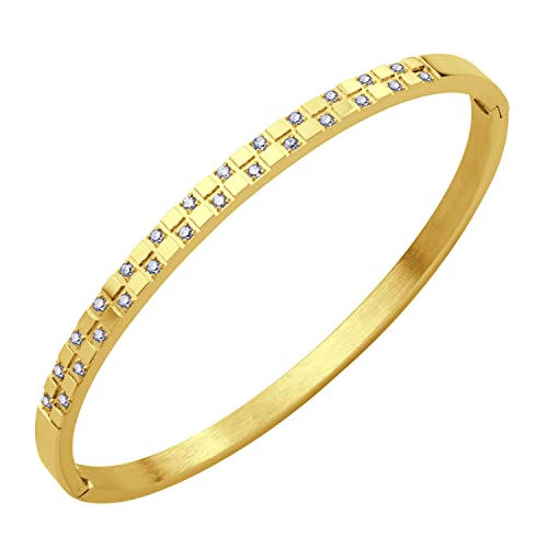 555Jewelry Luxury ‎Stainless Steel Cubic Zirconia Cuff Hinged Bangle Bracelets for Women, Dainty ‎Bangles for Ladies, Designer Inspired Cuff Bangle Bracelets, Gold
