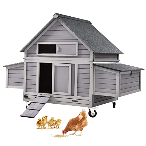 GUTINNEEN Chicken Coop Poultry Cage on Wheels Outdoor Duck Coop Wooden Hen House with Large Nesting Box, Movable