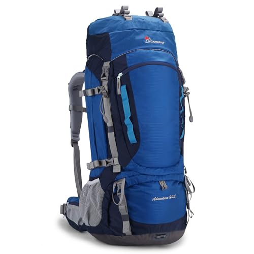 MOUNTAINTOP 80L Internal Frame Backpack for Man & Women Backpacking Hiking Backpack with Rain Cover,Blue