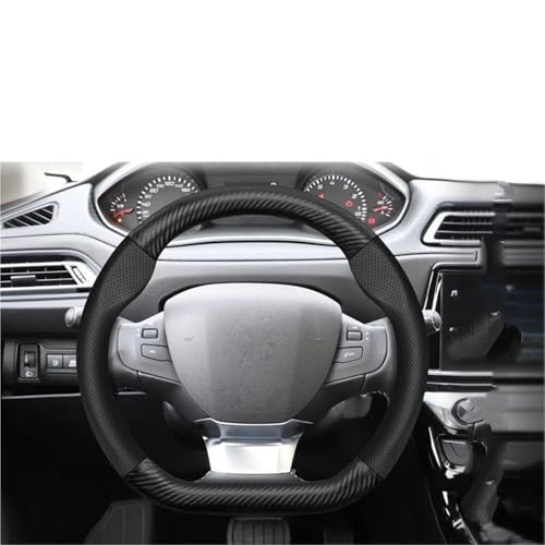 for Peugeot 508 3008 207 2008 307 Sw 308 206 208 5008 301 for Expert Perforated Leather Steering Wheel Cover(Black Carbon Size M5)