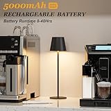 Cordless Table Lamp Rechargeable Black - KK 2 Pack 5000mAH Battery Operated Lamp for Counter, 3 Color Stepless Dimming Waterproof LED Wireless Lamp for Dining Kitchen, Outdoor Patio, Touch Control