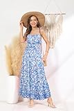 GRACE KARIN 2025 Women's Spaghetti Strap Sleeveless Dress Summer Beach Floral Print Flowy A Line Maxi Dress with Pockets Blue Floral M