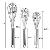 Amytalk 3 Pack 9, 10, 12 inch Balloon Whisk Double Balloon Wire Whisk Blending Whisking Beating Stirring Egg Beater Stainless Steel(with inside Ball)