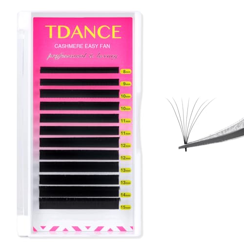 TDANCE Cashmere Easy Fan Lash Extensions Self Fanning Volume Lash Extensions 0.05mm D Curl 8-15mm Mix Length Matte Black Mega Volume Lash Extensions (0.05-D,8-15mm)
