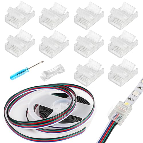 HOMELYLIFE 5 Pin LED Strip Connectors 12mm Solderless 10 Pcs with 16.4ft Extension Cable 5 Conductor for Waterproof or Non-Waterproof 12mm Wide RGBW RGBWW LED Strip Lights