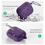 Lerobo Flower Engraved Case for Airpod Pro/Airpod Pro 2, Cute Silicone Skin Full Protective Cover Compatible for Apple Airpods Pro 2nd/1st Generation with Keychain Purple