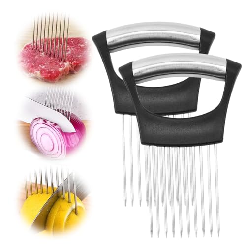 Stainless Steel Onion Slice Holder, Slicing Fruit Egg Slicer Onion Pin Slicer Loose Meat Pin, Multifunctional Slice Fixing Artifact Kitchen Gadgets (2)