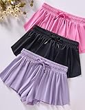 3 Pack Girls Flowy Shorts with Spandex Liner 2-in-1 Youth Butterfly Skirts for Fitness, Running, Sports (Set 16, Youth Large)