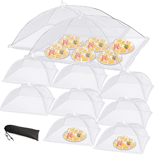 LYDTICK 10Pack Mesh Food Covers for Outside Outdoors Pop-Up Umbrella Screen Food Covers Bulk, 2 Extra Large (40"x24") & 8 Large (17"x17") Collapsible Reusable Picnic Table Fruit Nets for Camping, BBQs