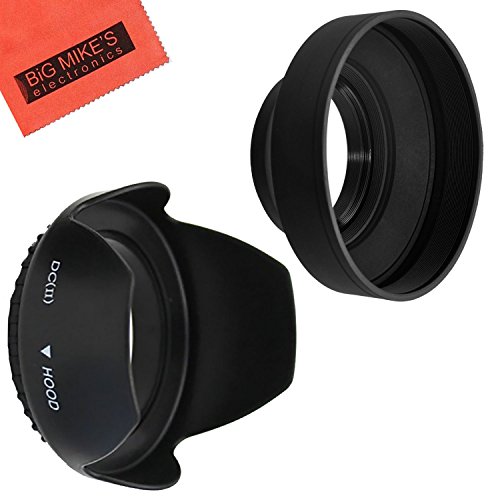 62mm Tulip Flower Lens Hood + 62mm Soft Rubber Lens Hood for Select Canon, Olympus, Panasonic, Pentax, Sony, Sigma, Tamron SLR Lenses, Digital Cameras and Camcorders + Microfiber Cleaning Cloth