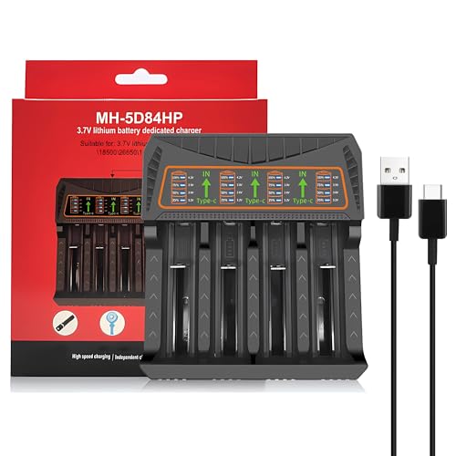 18650 Battery Charger, 4 Bay 3.7V Lithium Battery Charger, Smart USB can Quickly Charge,Suitable for Various Lithium Batteries 26650/21700/18650/18500/18490/16340/14500/10440