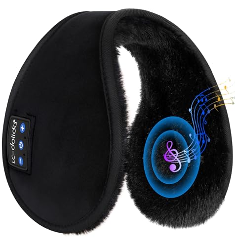 LC-dolida Bluetooth Earmuffs for Winter Women Men, Ear Warmers Headphones Ear Muffs Fluffy with Music HD Speakers Calling for Outdoor Winter Running Cycling Camping, Ice Fishing Skating, Walking Dog