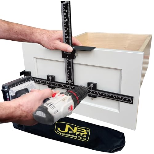JNB Pro Cabinet Hardware Jig with Center Drill Guide, Hole Drilling for Drawer Handles and Pulls, Easy Install Tool - Full Aluminum Body with Free Carrying Case