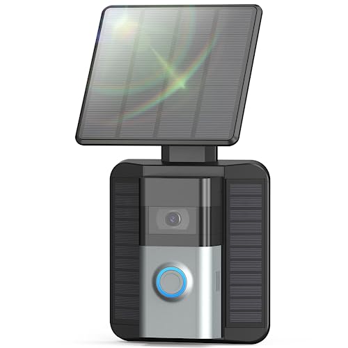 QIBOX Solar Charger Compatible with Ring Video Doorbell (2020 Release), 2.9W Waterproof Continuously Solar Panel, Only for Micro USB Port Adjustable Panel