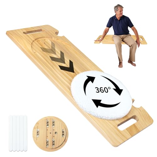 Slide Transfer Board, Wooden Transfer Board With Track Pulley Turntable, Heavy-Duty Sliding Board Holds Up To 500 Pounds for Patient Senior And Handicap Move Assist, 2 Handles, 2 Fixed Holes(31x11x1")