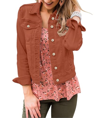 LookbookStore Women Jean Jacket Denim Light Weight Jackets Womens Soft Denim Jacket Women Casual Jackets For Women Jean Jacket Women Cute Jackets For Women Orange Rust Size Small Size 4 6