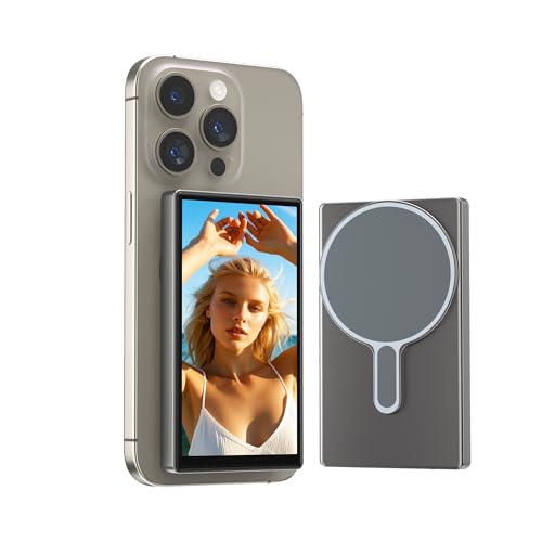 Voinap Phone Vlog Selfie Monitor Screen with Remote, Magnetic Back Camera Monitor for iPhone Android, Wireless External Selfie Mirror Screen for Vlog Live Stream TikTok