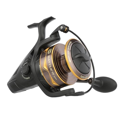 PENN Battle IV Size 10000 Spinning Fishing Reel, Full Metal Body and Sideplate, CNC Gear Technology, Hydro Armor Seals Critical Area from Water Intrusion, HT-100 Drag System