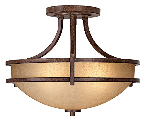 Franklin Iron Works Oak Valley Collection Rustic Farmhouse Ceiling Light Semi Flush Mount Fixture Bronze 18" Wide Cream Scavo Glass Bowl for Bedroom Kitchen Living Room Hallway Bathroom