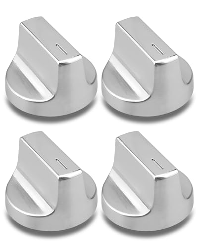 FurnyQuaint Gas Range Stove Control Knob Replacements Fit for Whirlpool Stove Oven Replacement Knobs Replace #W11366438 W11084623 W10850010Stove Control Knob Parts Silver 4PCS