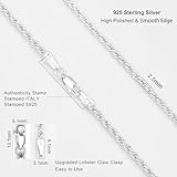 Waitsoul 925 Sterling Silver Rope Chain Lobster Clasp 2.5mm Silver Chain for Men Women Silver Necklace Chain 16-30 Inches(22)