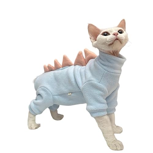 GigglyHouse Sphynx cat Clothes, Dinosaur Costume, Hairless Cats Warm Clothes for Cornish Rex and Devon Rex (Blue, S(2-3.5lbs))