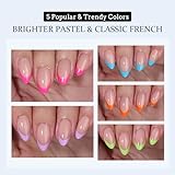 BTArtboxnails XCOATTIPS French Gel Nails - French Tip Press on Nails, Short Almond Nail Tips, Brighter Pastel Soft Gel Nails False Nail, Soak Off Acrylic Fake Nails Art Valentines Day Gift