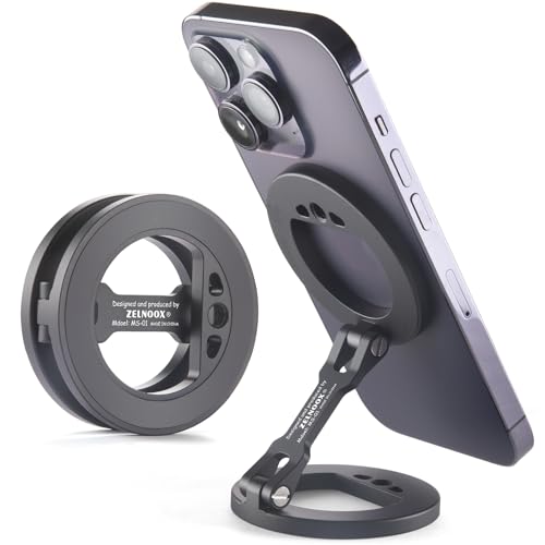 Double Magnetic Ring Phone Holder – Attach to Any Iron Surface | 1/4" Screw Hole | Compatible with iPhone 16/15/14/13/12 Pro Max Series & MagSafe Cases (MS-01-Black)