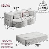 78" Convertible Folding Sofa Bed, Queen Sleeper Sofa with Pillow, Modern Teddy Fabric Floor & Futon Loveseat Couch, Foam Folding Mattress Sleeper for Living Room, Guest Use, Office, Apartment, Grey