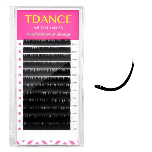 TDANCE Flat Lashes Eyelash Extensions 0.15/0.2mm Thickness Super Soft Air Flat Lash Extensions Ellipse Eyelash Extensions Matte Black Flat Eyelash Extensions Salon Use(Air Flat,0.15-D,8-15mm)