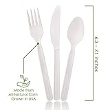 Ecovita 100% Compostable Forks Spoons Knives Cutlery Combo Set - 380 Large Disposable Utensils (7 in.) Eco Friendly Durable and Heat Resistant Alternative to Plastic Silverware with Convenient Tray