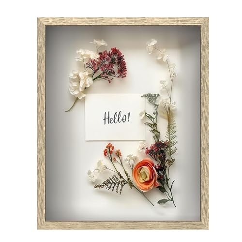 FrameWorks 16x20 Driftwood Wooden Shadow Box Frame – Soft Felt Back, Tempered Glass, and Included Elegant White Ball Push Pins