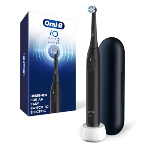 Oral-B iO Series 2 Limited Rechargeable Electric Powered Toothbrush, Night Black with 1 Gentle Care Brush Head and 1 Black Travel Case - Automatic Pressure Sensor to Protect Gums - 3 Modes-2 MinTimer