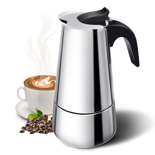 Godmorn Stovetop Espresso Maker, Moka Pot, Percolator Italian Coffee Maker, 300ml/10oz/6 cup (espresso cup=50ml), Classic Cafe Maker, stainless steel, suitable for induction cookers