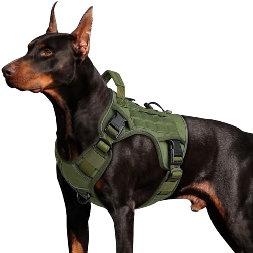 WINGOIN Tactical Dog Harness for Large Dogs, Heavy Duty No Pull Dog Harness with Handle, Adjustable Reflective Military K9 German Shepherd Big Size Dog Vest for Training, Walking, Hiking, Green (L)